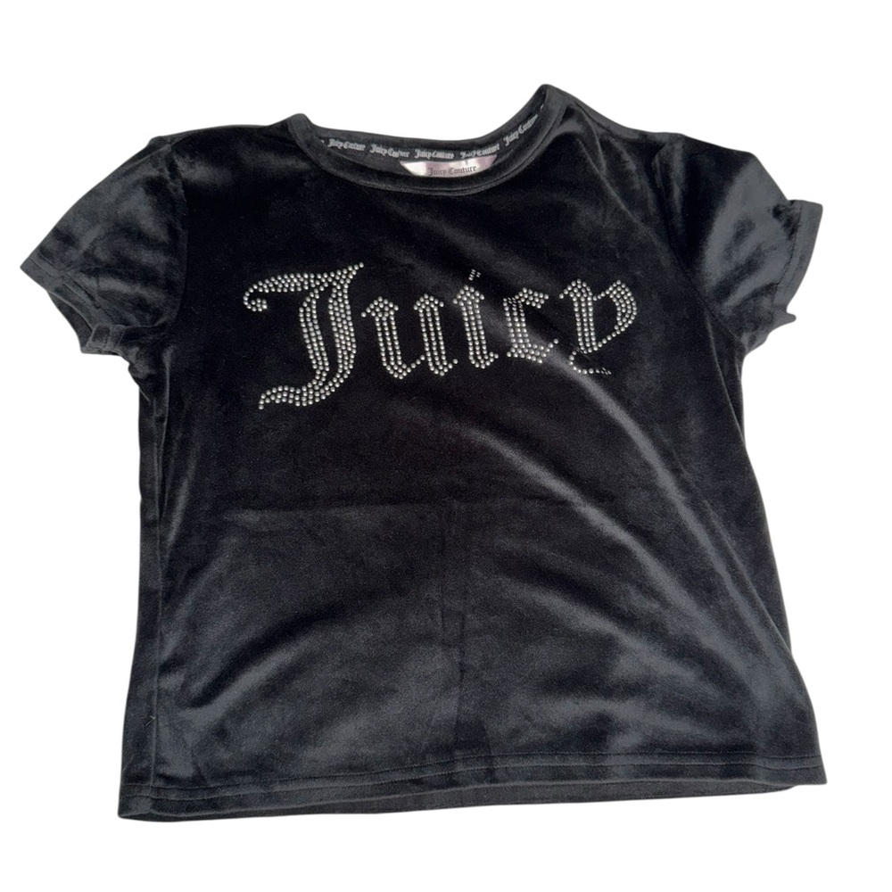 Juicy Couture Black Velvet Velour Tee with Sparkling Silver Logo Size Small